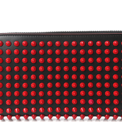 Christian Louboutin Calfskin Paris Panettone Spiked Zip Around Wallet Black Red 9 of 9