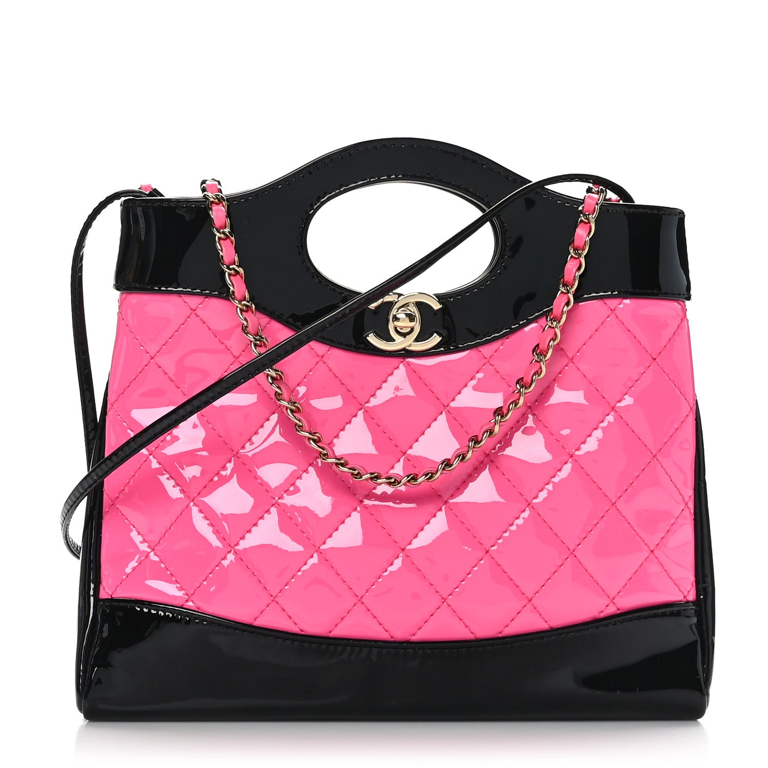 Chanel Patent Calfskin Quilted Mini 31 Shopping Bag Pink Black 1 of 10