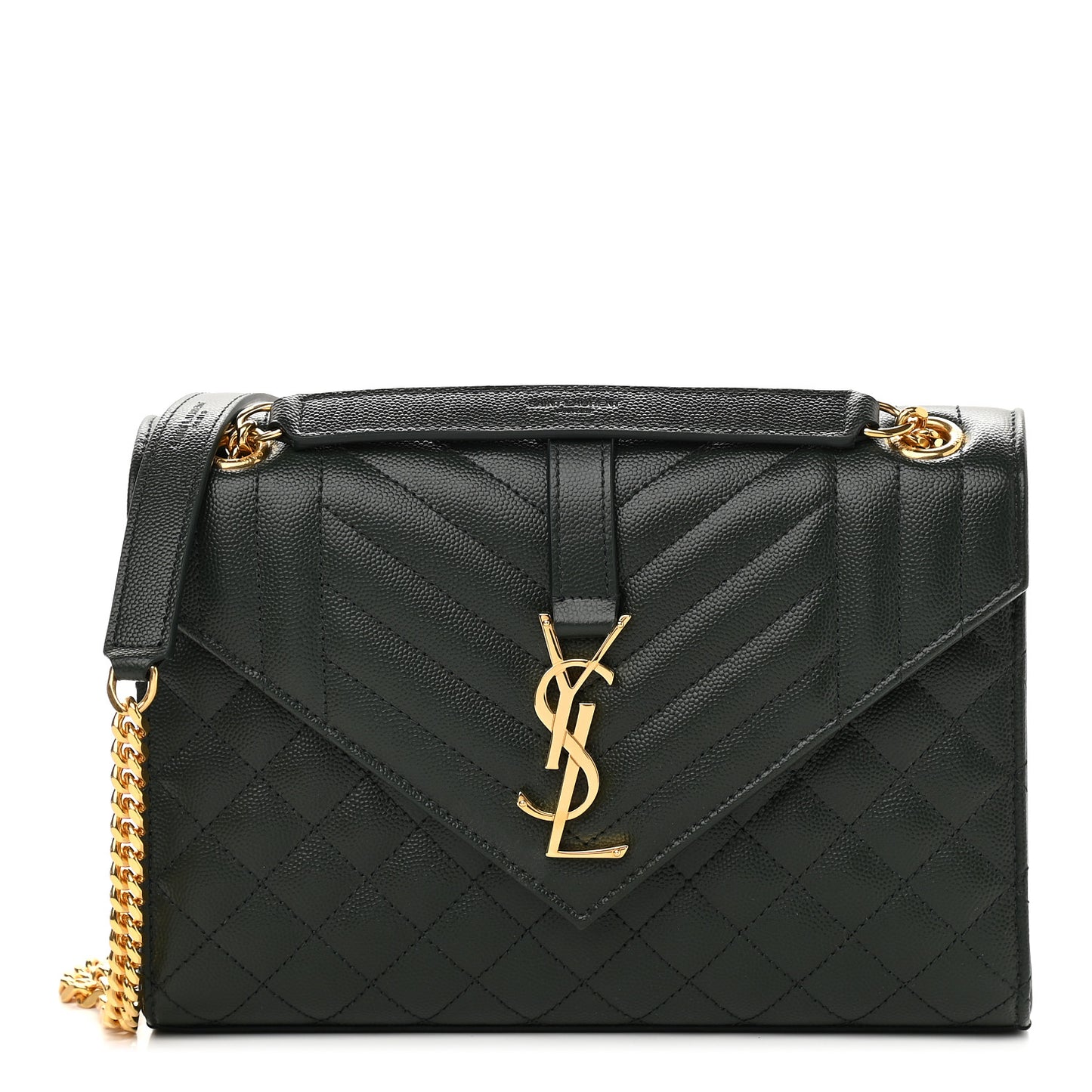 Grain De Poudre Textured Mixed Matelasse Medium Triquilt Monogram Satchel Vert Fonce