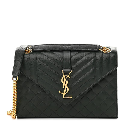 Saint Laurent Grain De Poudre Textured Mixed Matelasse Medium Triquilt Monogram Satchel Vert Fonce 1 of 9