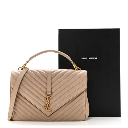 Saint Laurent Sheepskin Matelasse Chevron Monogram Large College Satchel Dark Beige 11 of 11