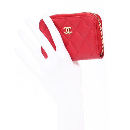 Chanel Lambskin Quilted Zip Around Coin Purse Wallet Red 2 of 8