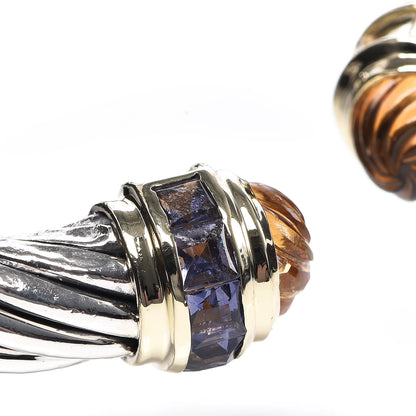 David Yurman Sterling Silver 14K Yellow Gold Citrine Amethyst 10mm Carved Cable Classics Bracelet 7 of 8