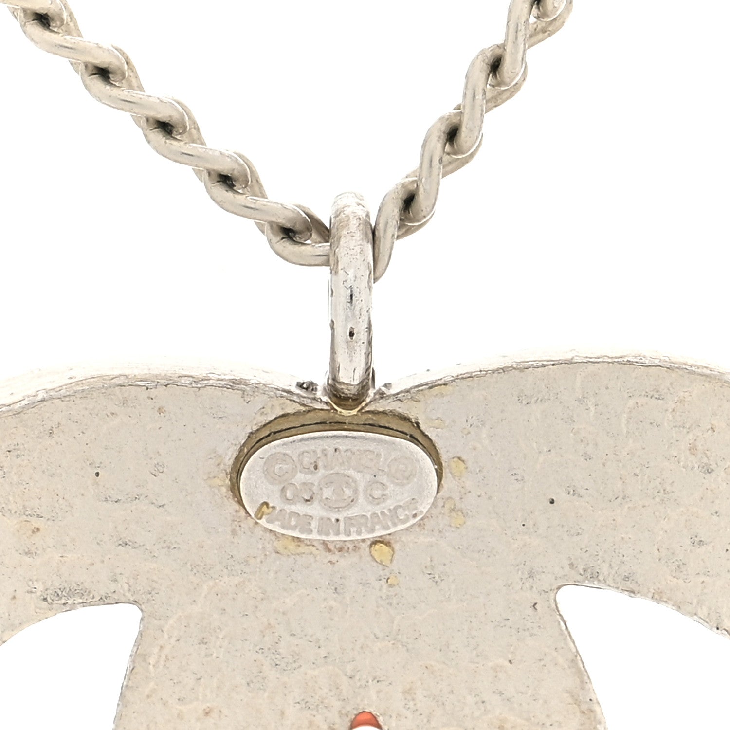 Chanel Metal Enamel Striped CC Necklace Pink Silver 5 of 6