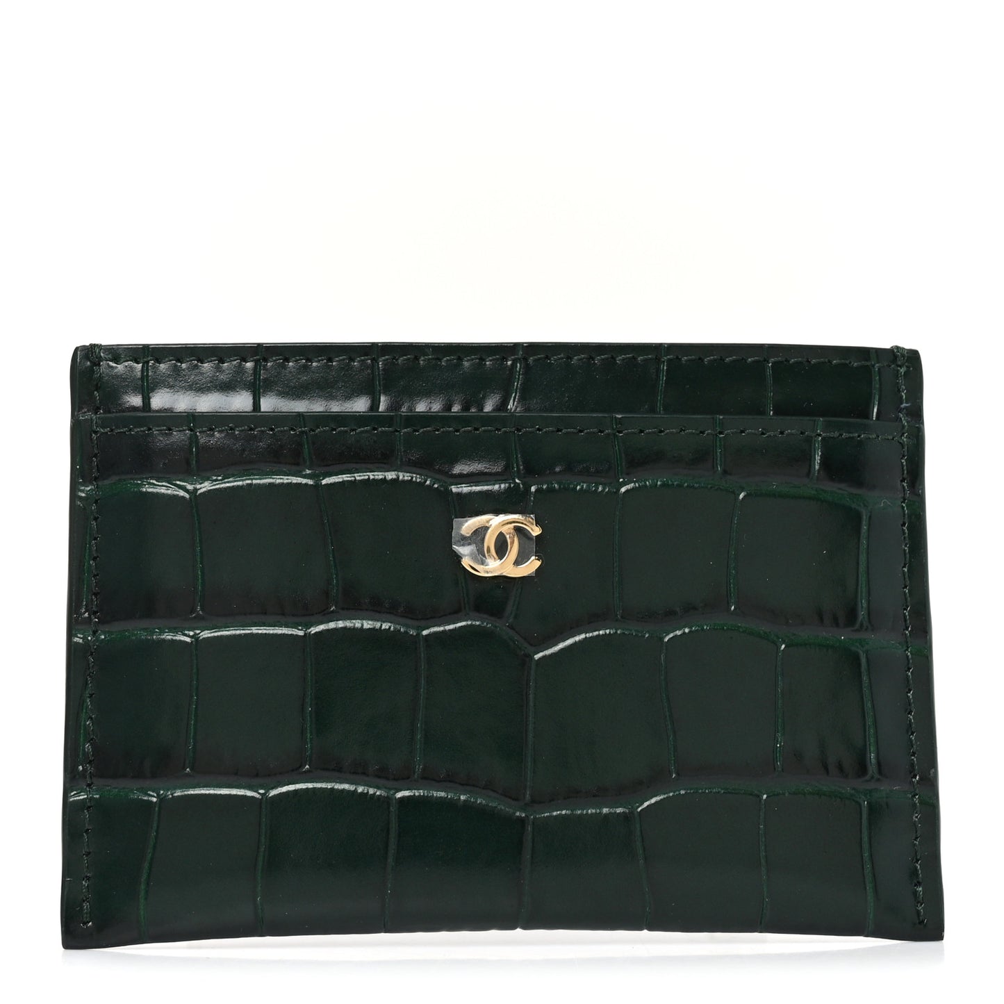 Calfskin Crocodile Embossed Crococo Card Holder Emerald