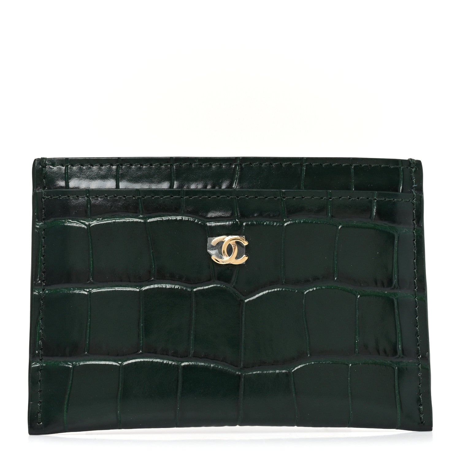 Chanel Calfskin Crocodile Embossed Crococo Card Holder Emerald 1 of 8