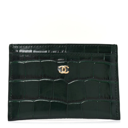 Chanel Calfskin Crocodile Embossed Crococo Card Holder Emerald 1 of 8