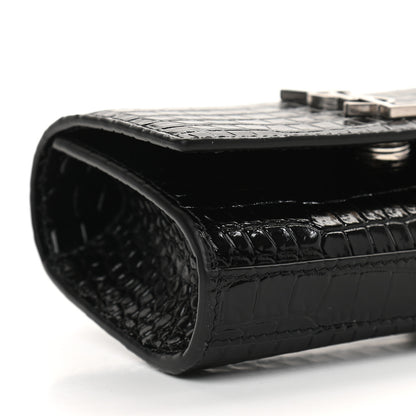 Saint Laurent Calfskin Crocodile Embossed Monogram Kate Belt Bag Black 7 of 8
