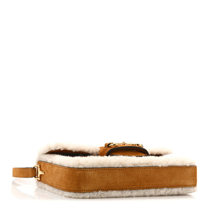 Gucci Suede Shearling Horsebit Mini 1955 Shoulder Bag Honey Beige Milk 4 of 11
