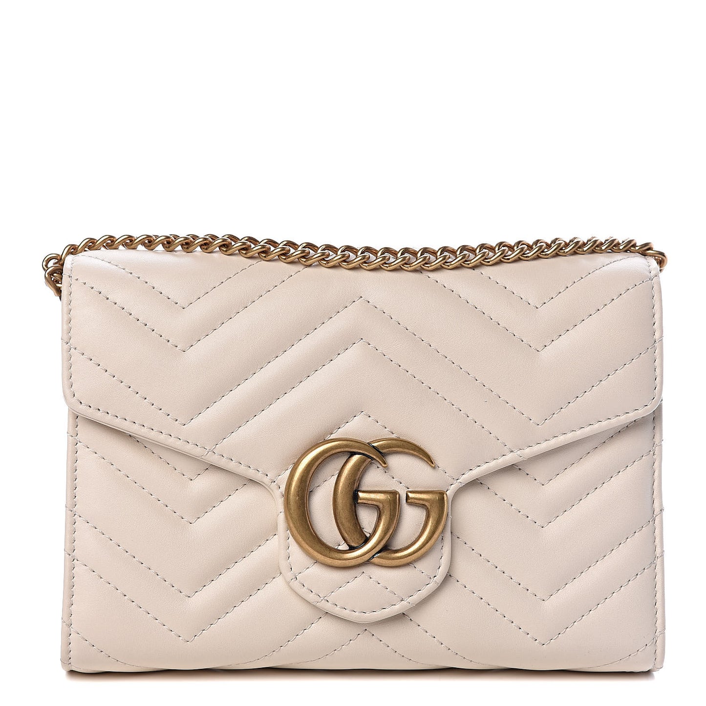 Calfskin Matelasse GG Marmont Chain Wallet Mystic White