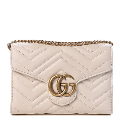 Gucci Calfskin Matelasse GG Marmont Chain Wallet Mystic White 1 of 12
