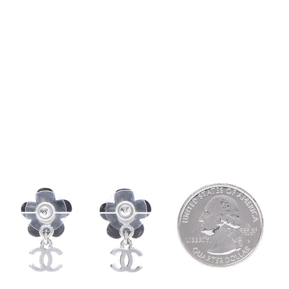 Chanel Enamel Crystal CC Camellia Drop Earrings Black 2 of 4