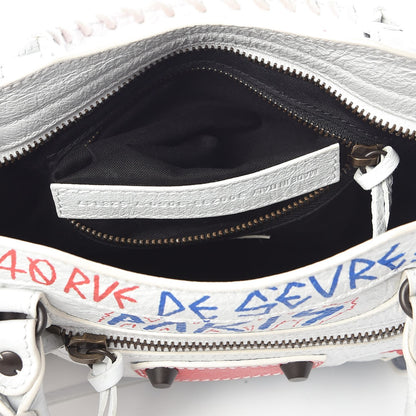 Balenciaga Agneau Graffiti All Over Classic Hardware Mini City White Bleu Rouge 8 of 8