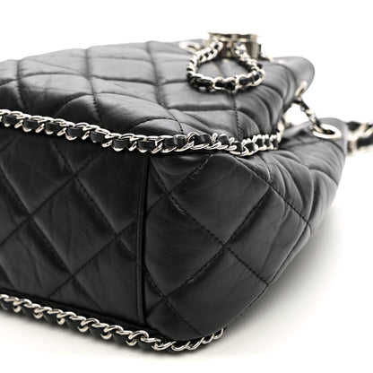 Chanel Crumpled Calfskin Quilted Chain All Over Drawstring Bucket Bag Black 10 of 10