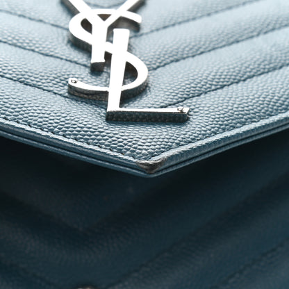 Saint Laurent Grain De Poudre Matelasse Chevron Medium Monogram Chain Wallet Peacock Green 12 of 15