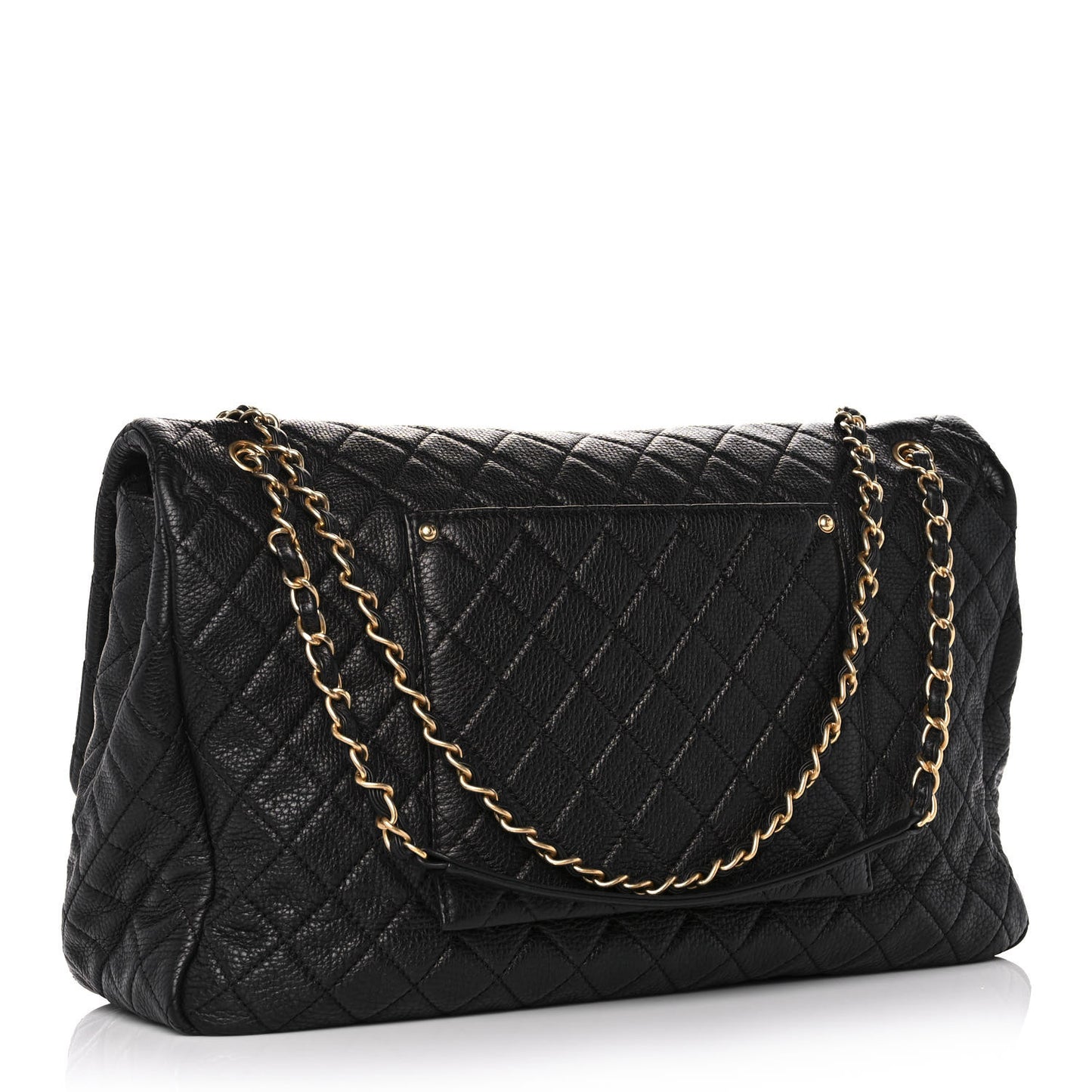 Calfskin Quilted XXL Travel Flap Bag Black