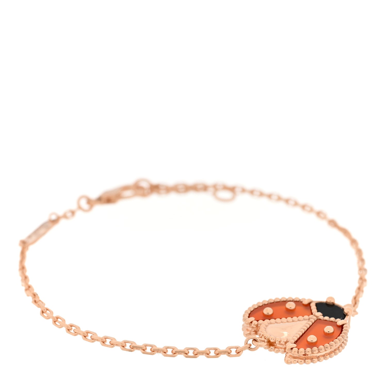 Van Cleef & Arpels 18K Rose Gold Carnelian Onyx Lucky Spring Open Wing Lady Bug Bracelet 1 of 4