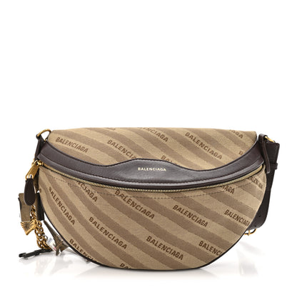 Balenciaga Canvas Jacquard Diagonal Allover Logo XS Souvenir Belt Bag Brown 1 of 10