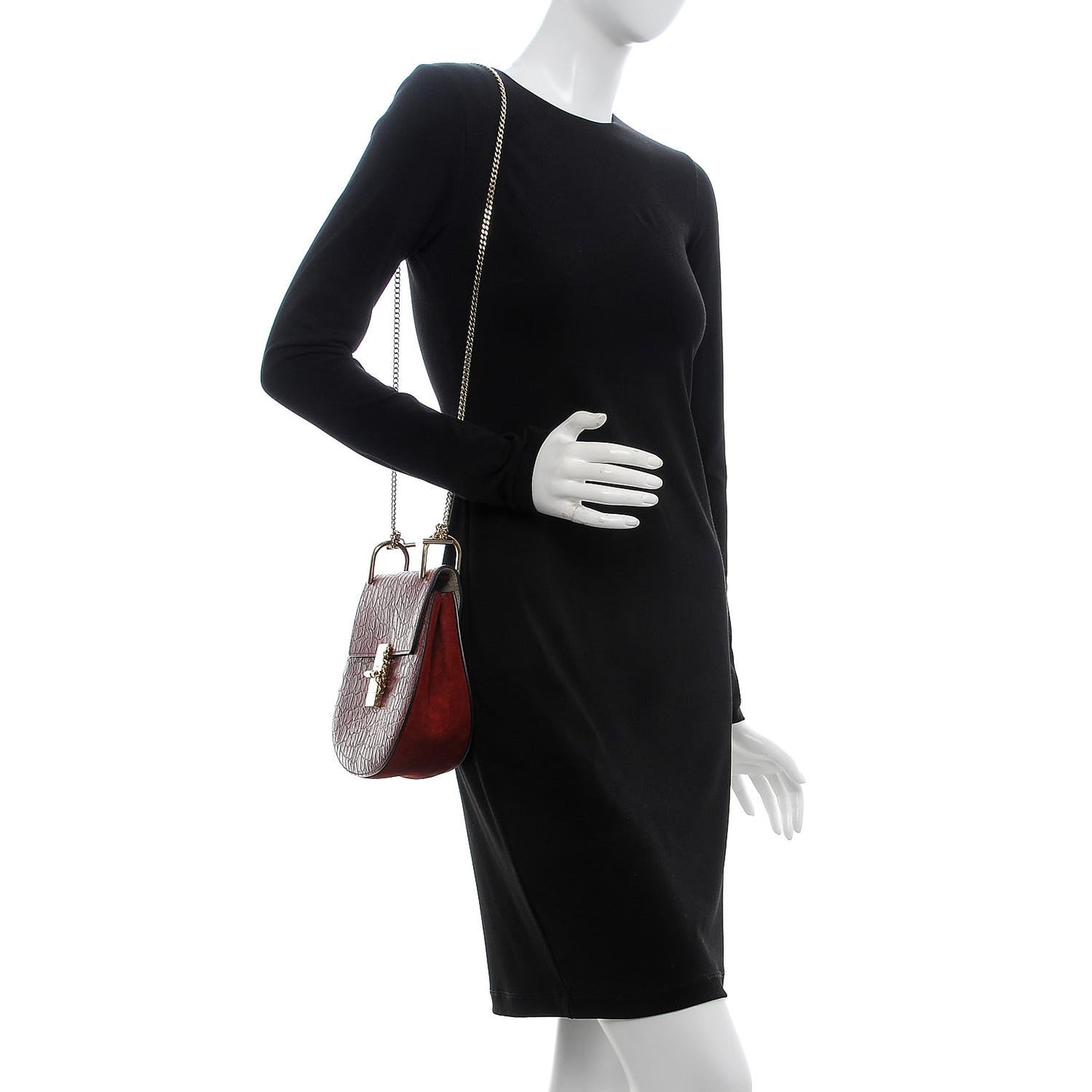 Calfskin Crocodile Embossed Drew Shoulder Bag Sienna Red