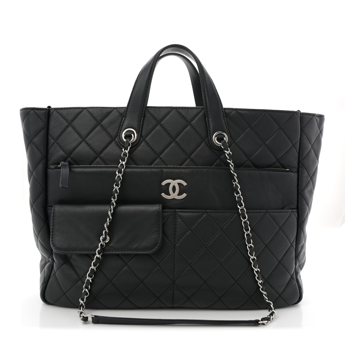 Calfskin Quilted Ultra Pocket Shopping Tote Black