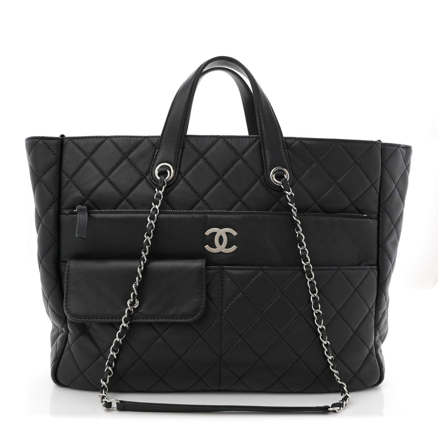Chanel Calfskin Quilted Ultra Pocket Shopping Tote Black 1 of 12