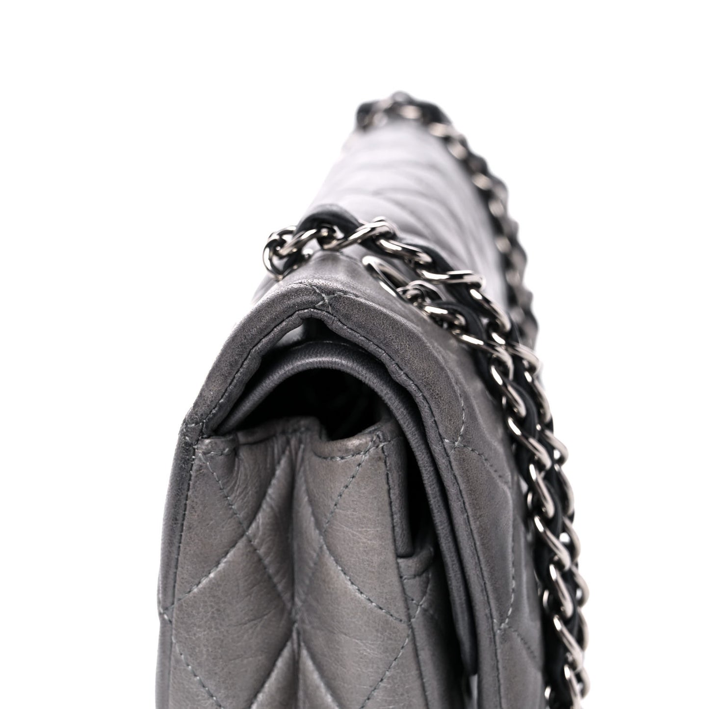 Lambskin Quilted Medium Double Flap Dark Grey