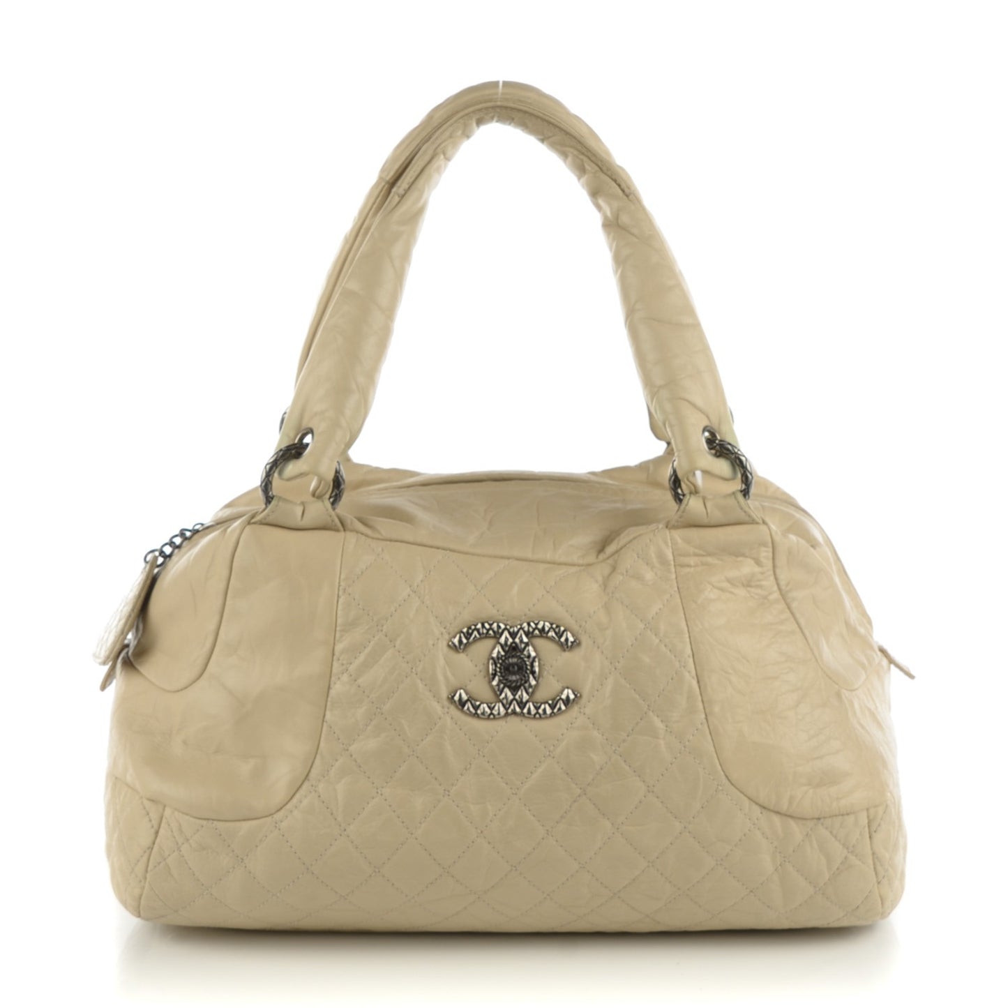 Aged Calfskin Quilted Coco Rider Bowling Bag Light Beige