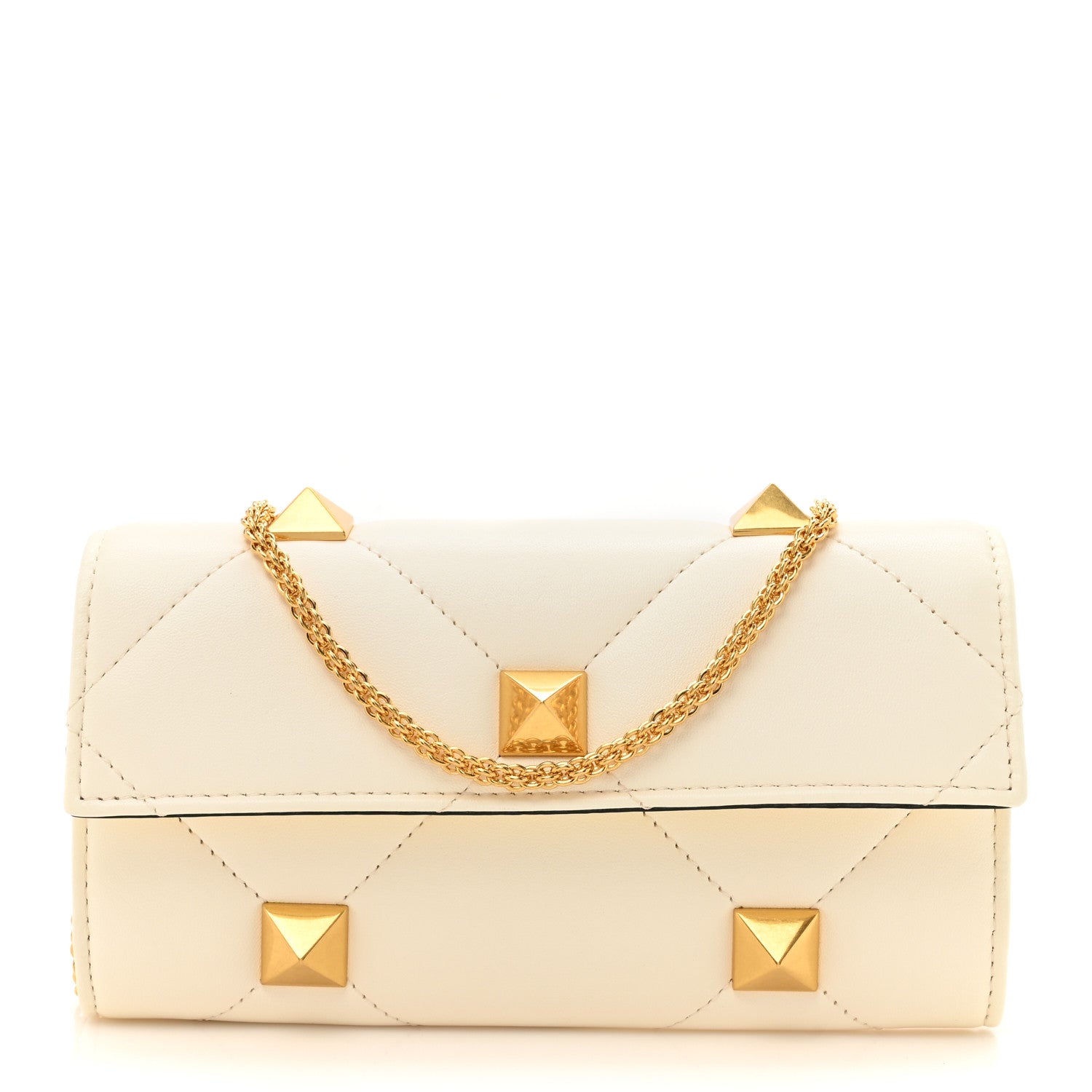 Valentino Garavani Nappa Roman Stud Wallet on Chain Ivory 1 of 10