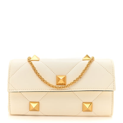 Valentino Garavani Nappa Roman Stud Wallet on Chain Ivory 1 of 10