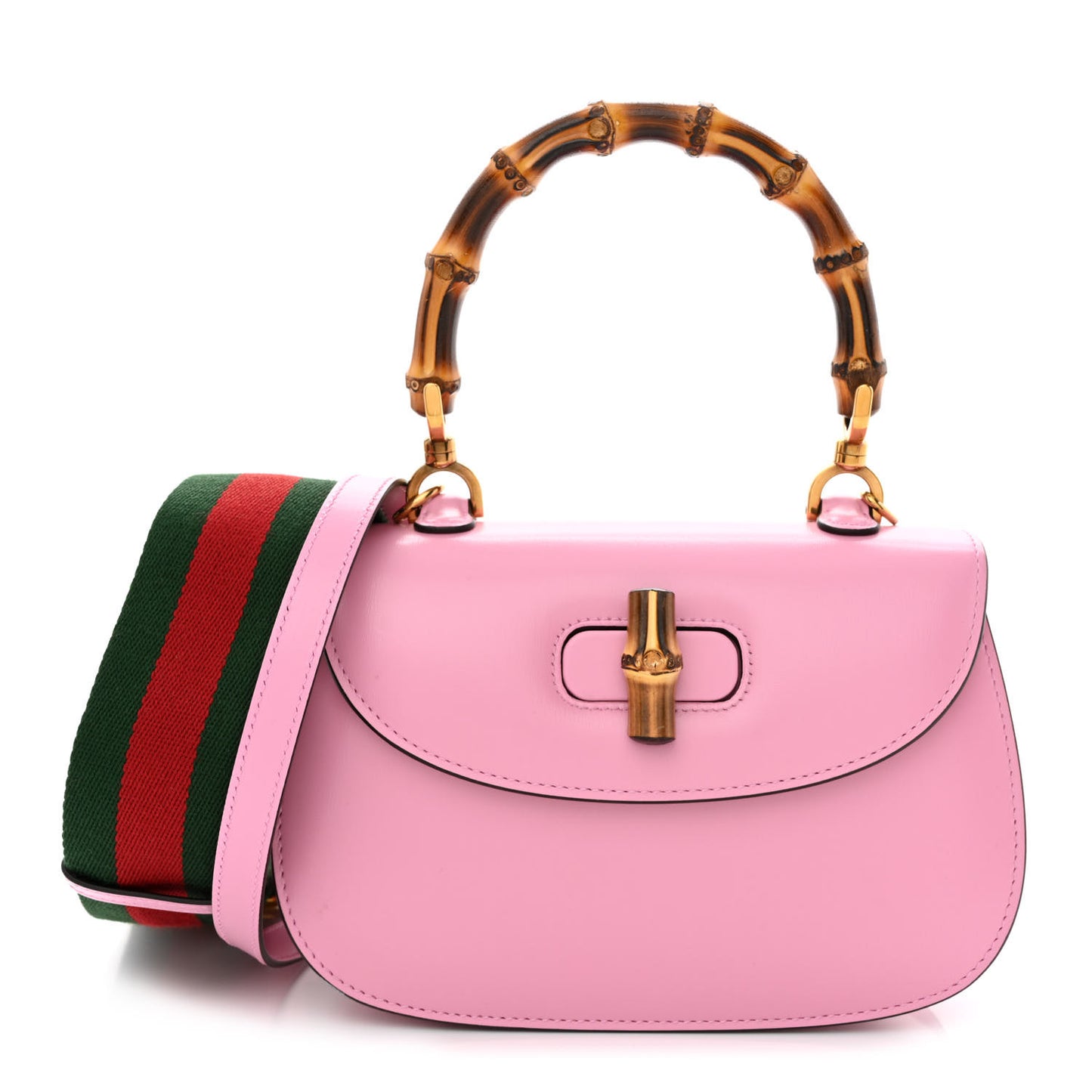 Boarded Dyana Lux Calfskin Web Small Bamboo 1947 Top Handle Bag Nice Pink