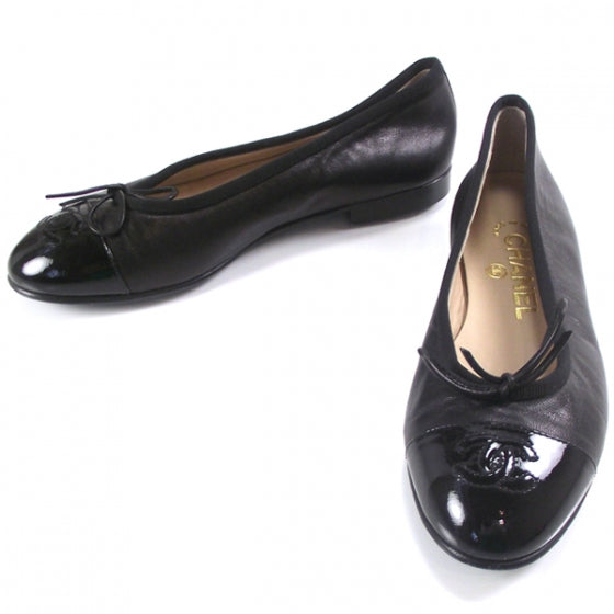 Patent Leather Tip Ballerina Flats 34.5 Black