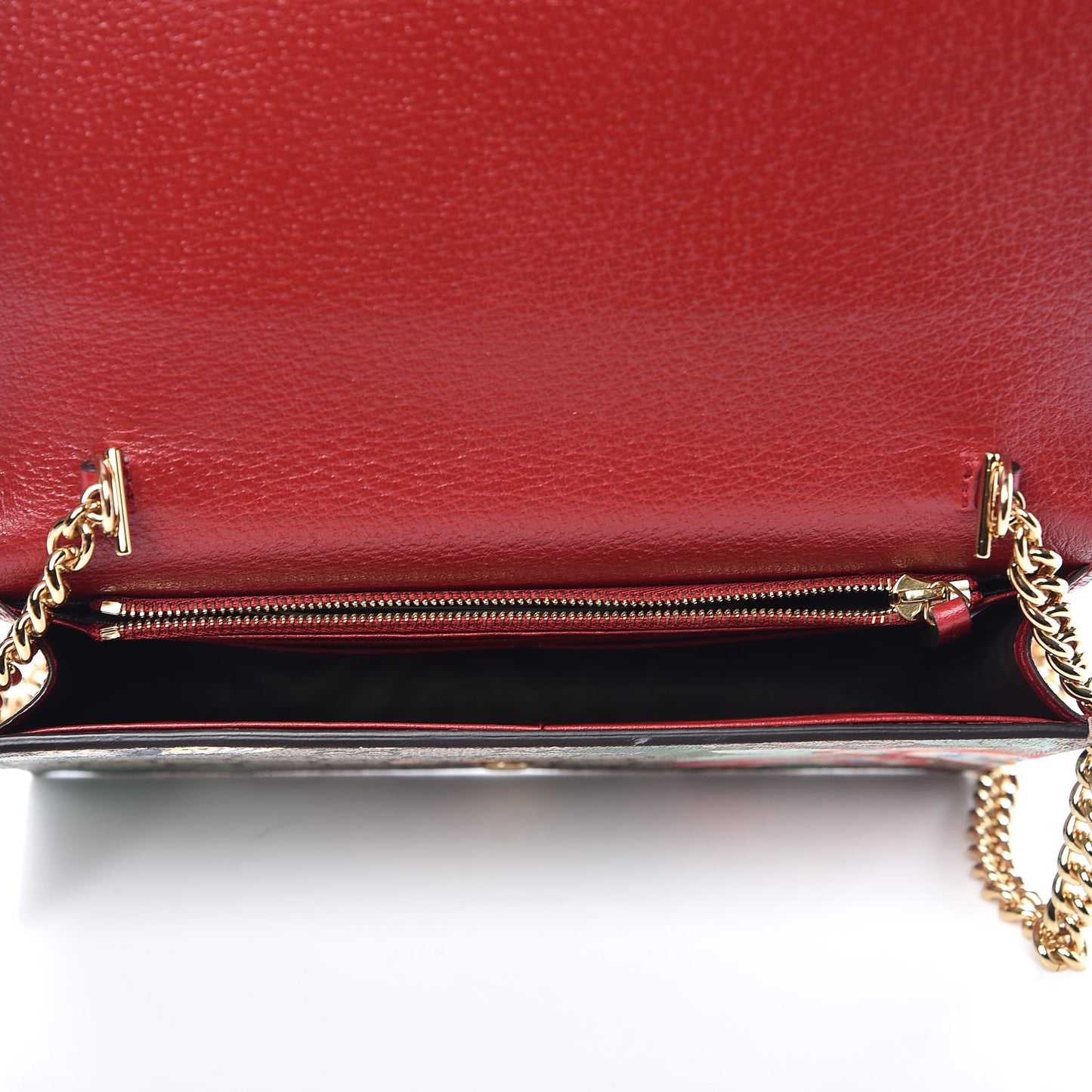 GG Supreme Monogram Tian Chain Wallet Beige Multicolor Red