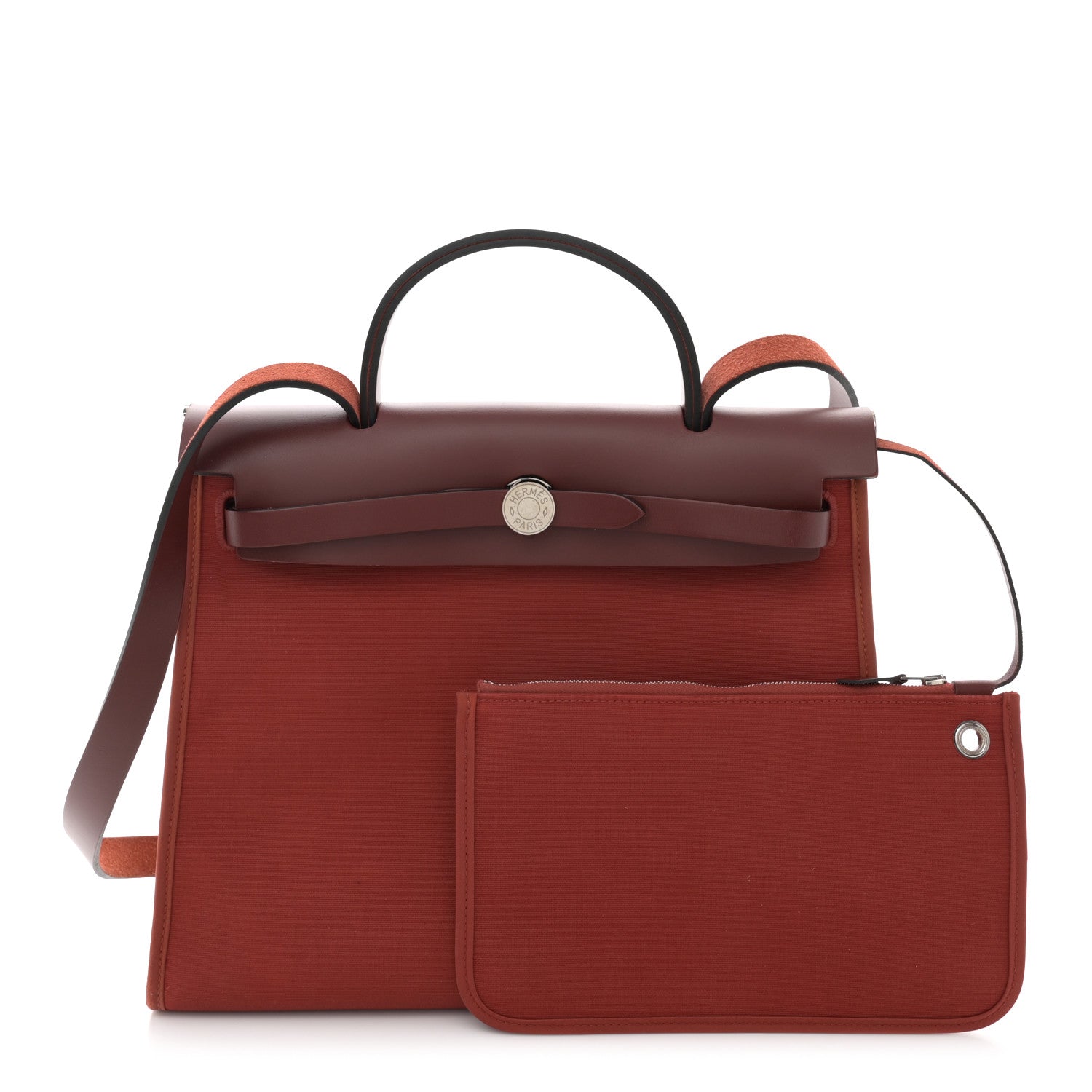 Hermes Vache Hunter Toile Herbag Zip 31 PM Rouge H Brique 3 of 13