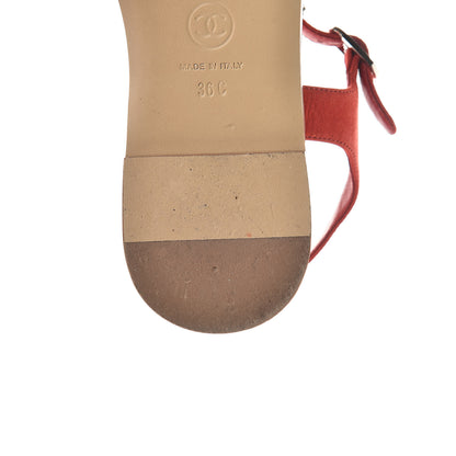 Chanel Lambskin Chain CC Thong Sandals 36 Red 10 of 17