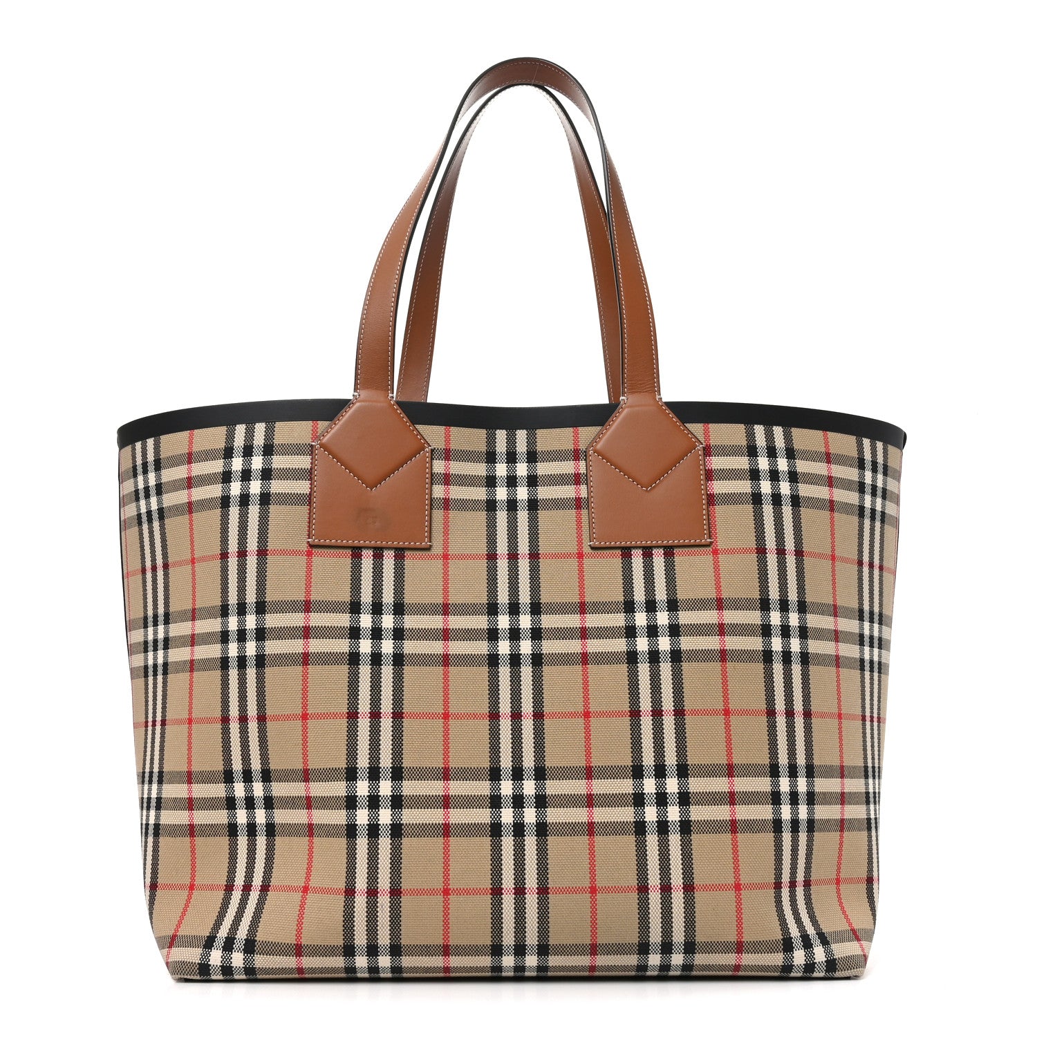 Burberry Cotton Vintage Check Large London Tote Bag Briar Brown Black 1 of 10