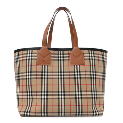 Burberry Cotton Vintage Check Large London Tote Bag Briar Brown Black 1 of 10
