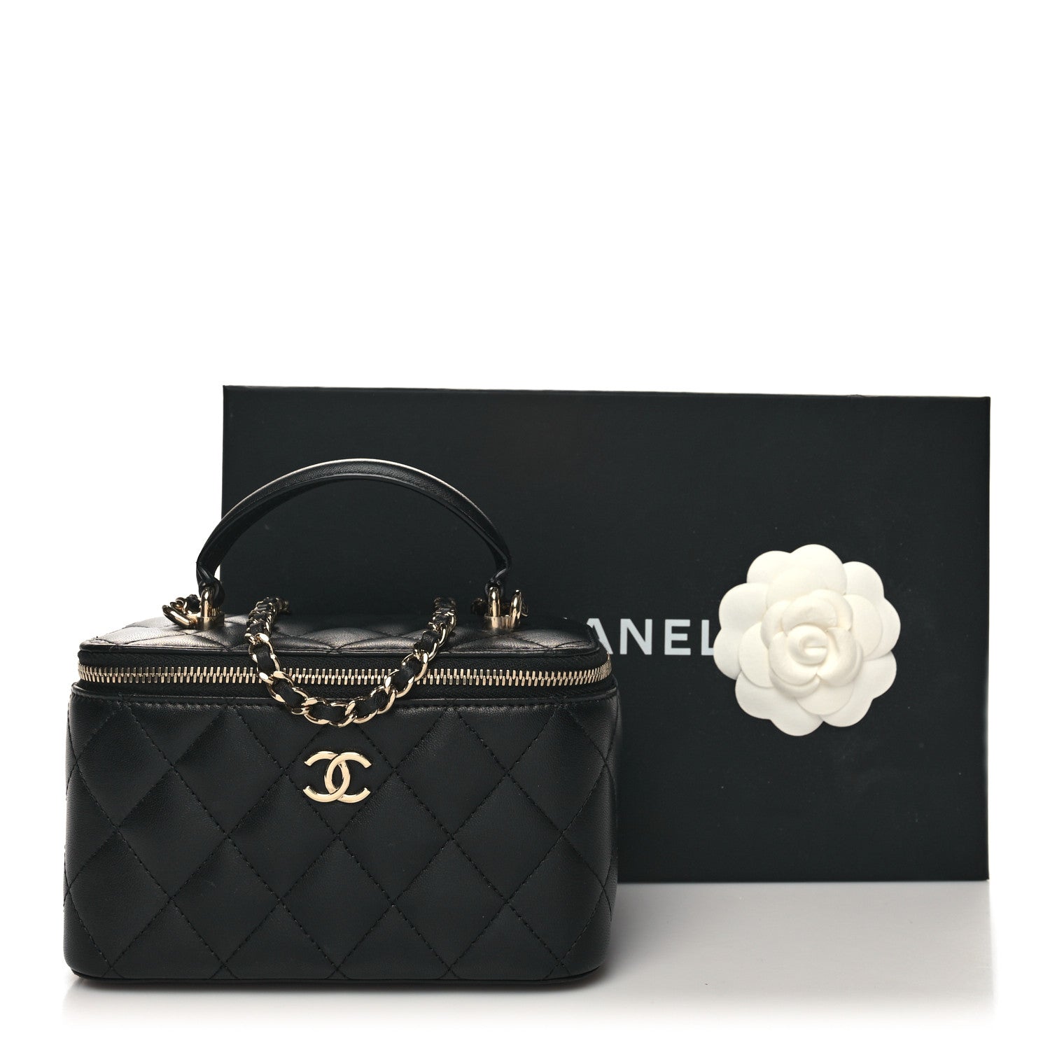 Chanel Lambskin Quilted Small Top Handle Vanity Case With Chain Black 12 of 12