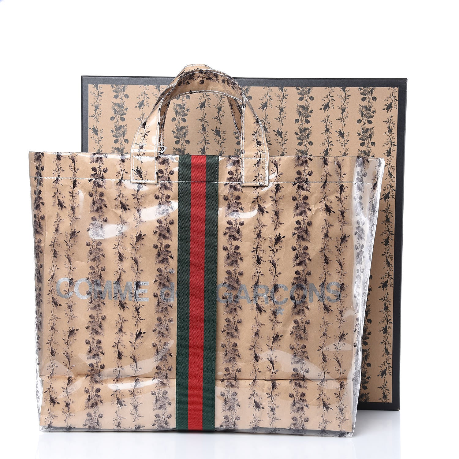 Gucci X COME DE GARCONS Plastic Web Floral Paper Shopper Tote 9 of 9