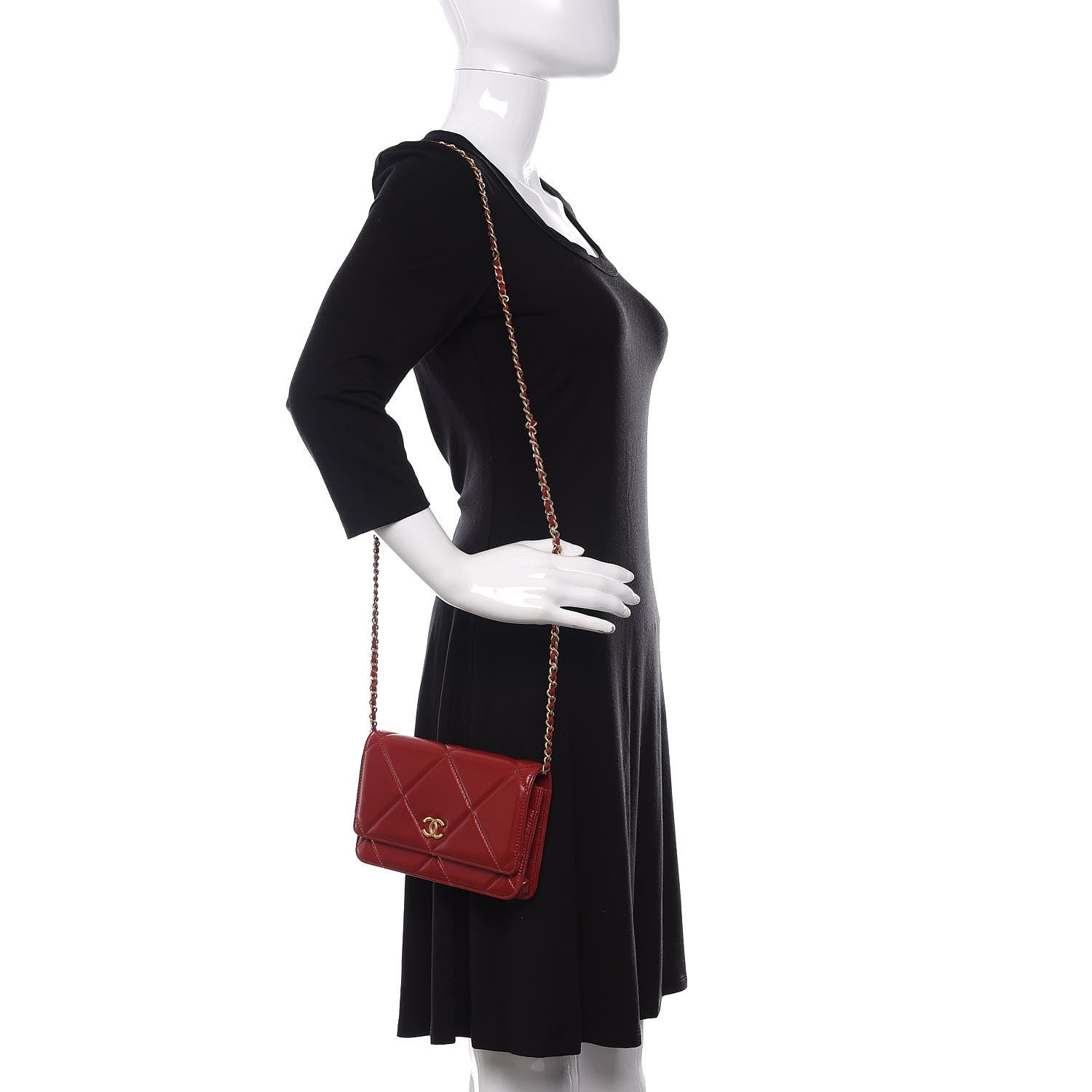 Chanel Lambskin Quilted Wallet On Chain WOC Red 2 of 10