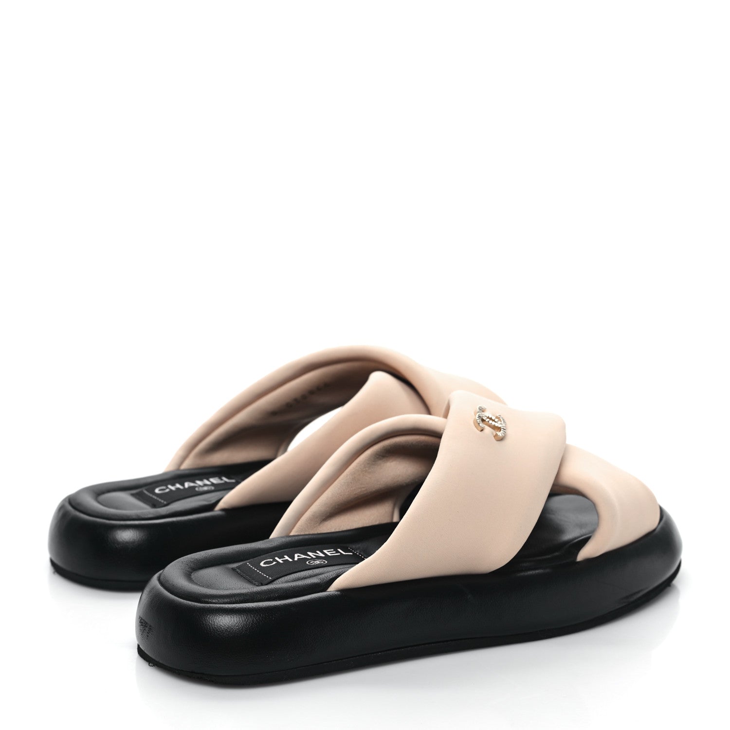 Chanel Fabric CC Mules Sandals 36 Light Beige 4 of 8