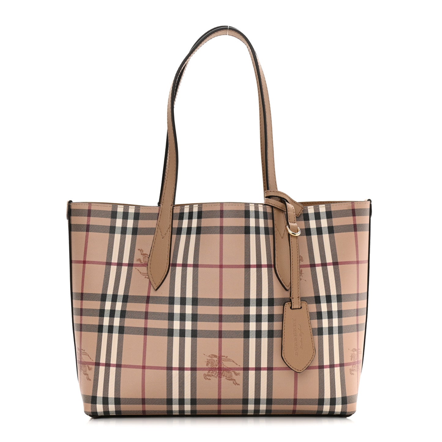 Grainy Calfskin Haymarket Check Small Reversible Tote Mid Camel