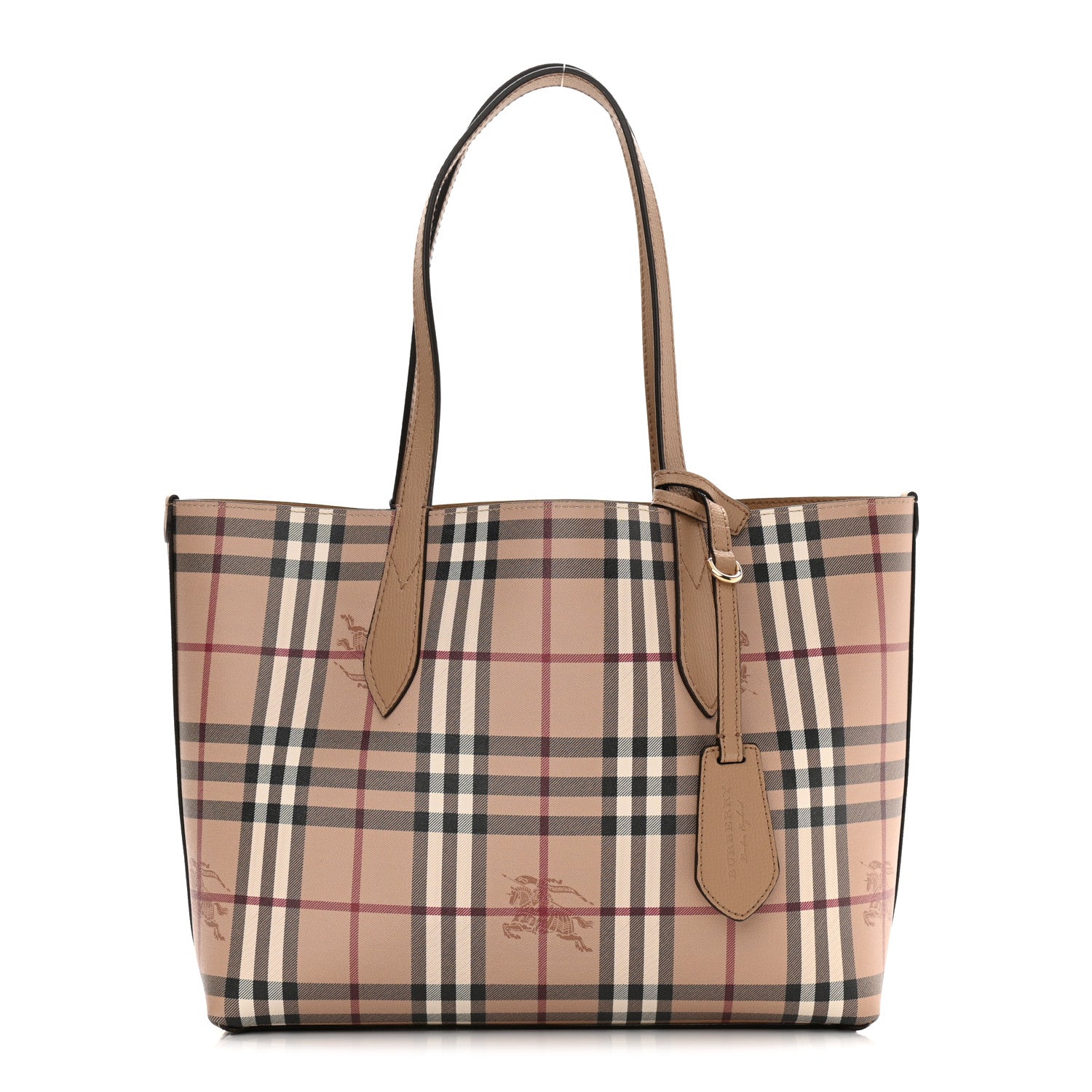 Burberry Grainy Calfskin Haymarket Check Small Reversible Tote Mid Camel 3 of 17