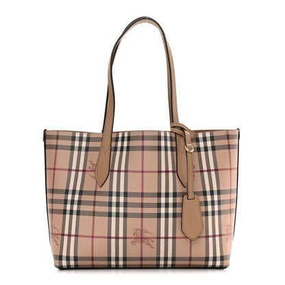 Burberry Grainy Calfskin Haymarket Check Small Reversible Tote Mid Camel 3 of 17