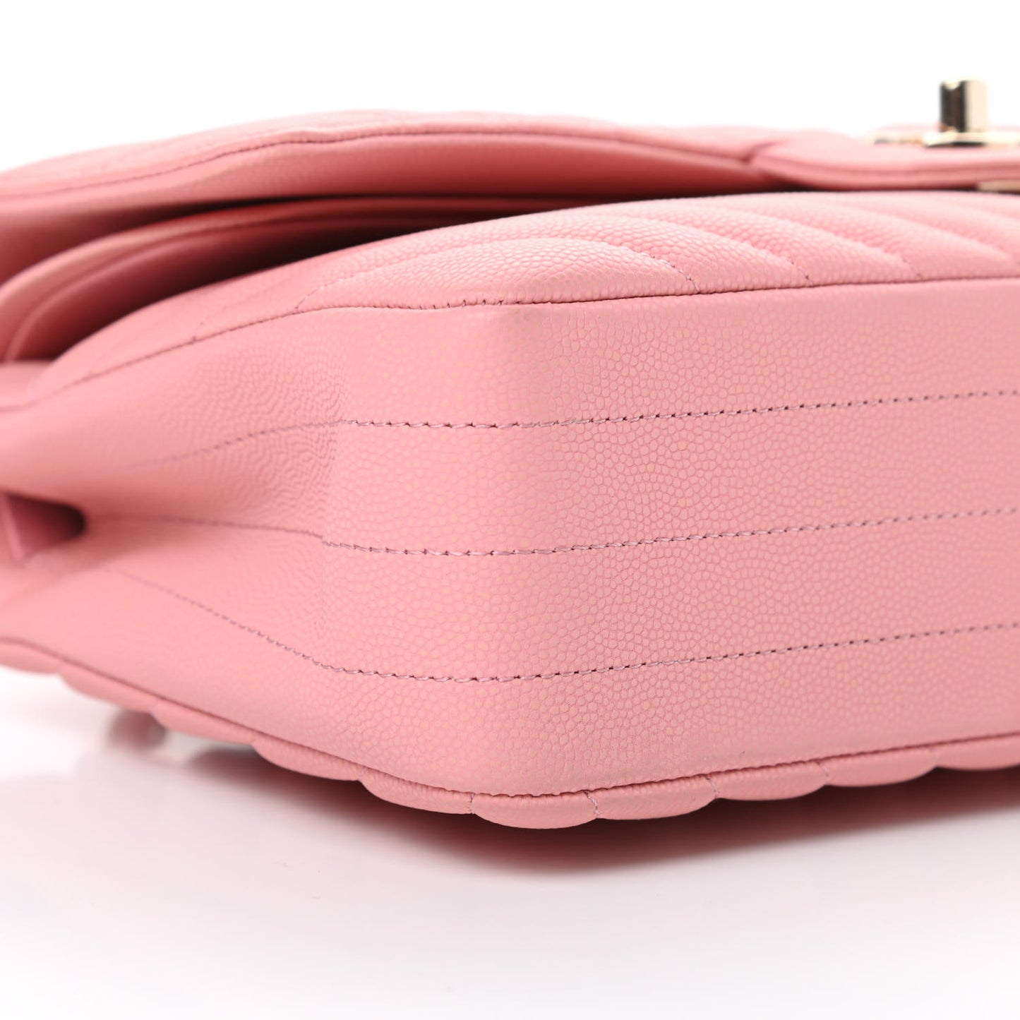 Caviar Flat Chevron Quilted Medium Double Flap Pink