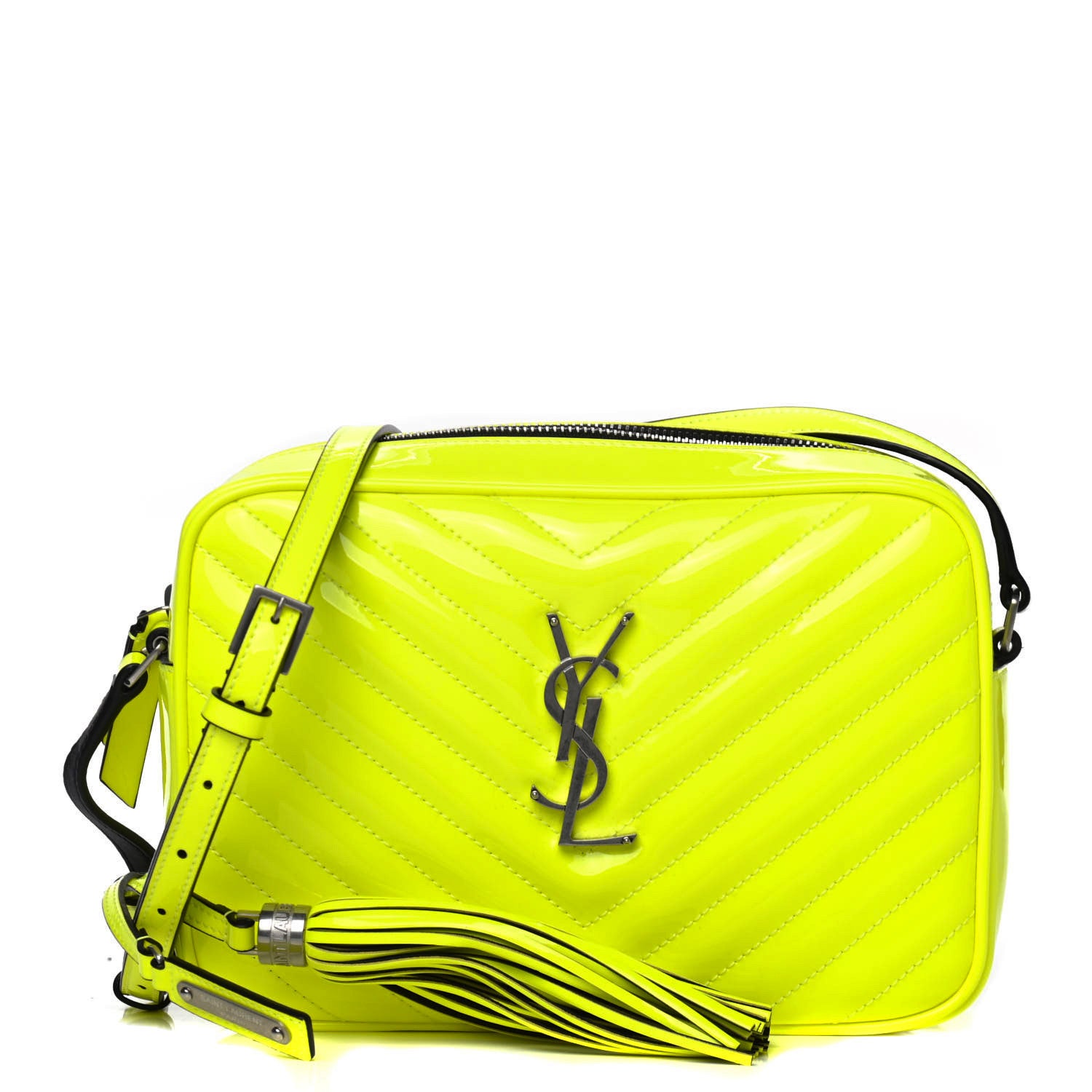 Saint Laurent Patent Calfskin Matelasse Monogram Lou Camera Bag Neon Yellow 1 of 4