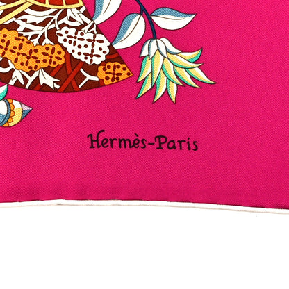 Hermes Silk Fleurs et Papillons de Tissus Scarf 90 Fuchsia Turquoise Creme 2 of 3