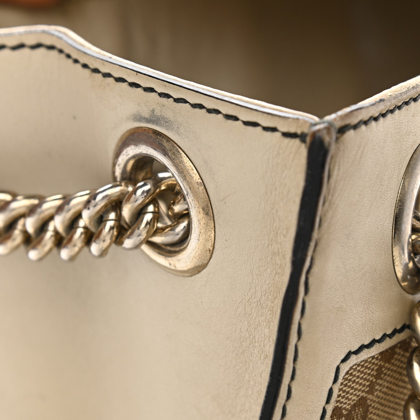 Monogram Margaux Calfskin Large Emily Chain Shoulder Bag Beige Ebony Mystic White