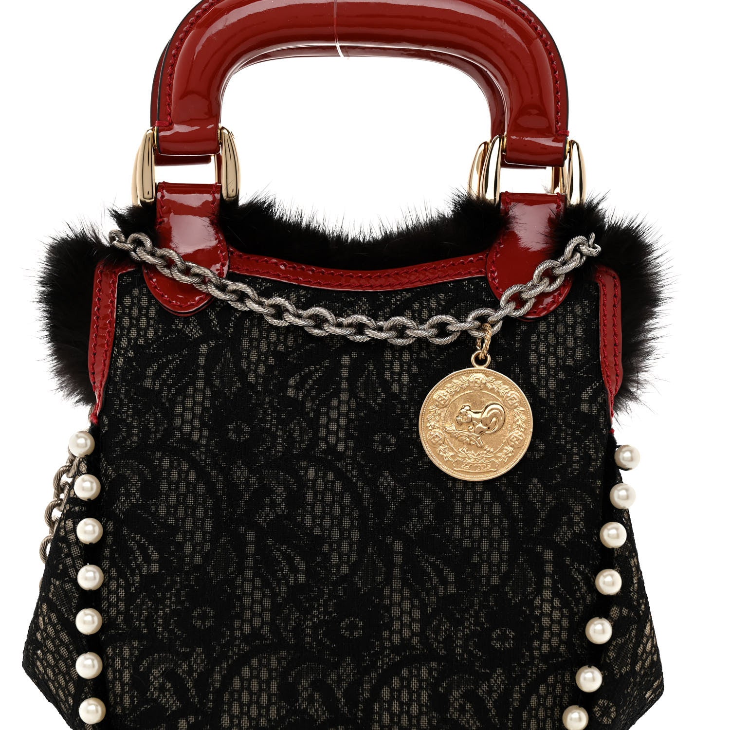 Fendi Lace Pearl Mink Fur Neve Evening Bag Black 7 of 11