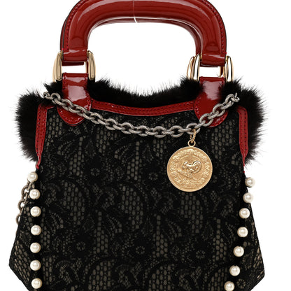 Fendi Lace Pearl Mink Fur Neve Evening Bag Black 7 of 11