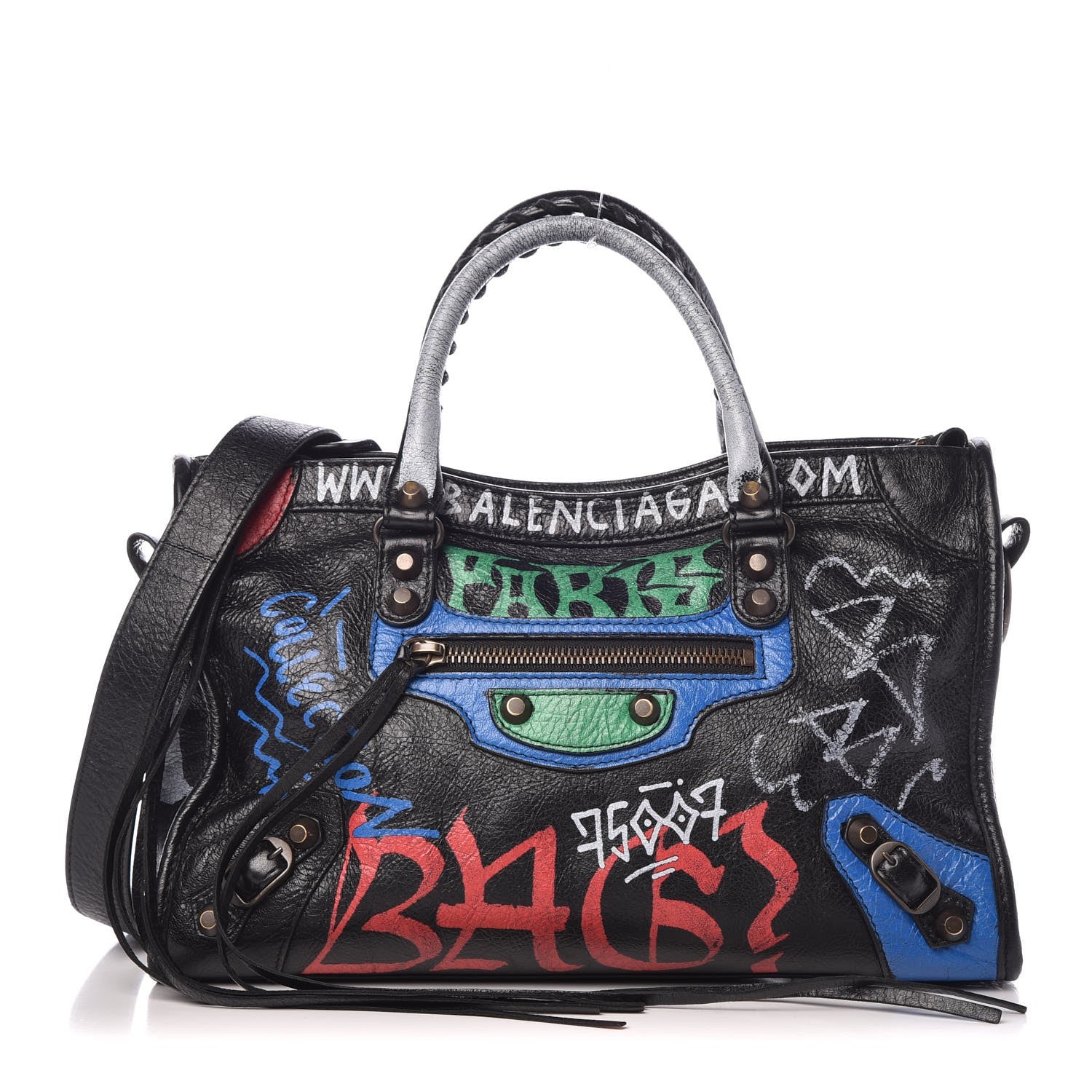 Balenciaga Agneau Graffiti All Over Classic Hardware S City Black Vert Rouge 1 of 9